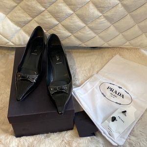 Authentic Prada Italian Leather Black Kitten Heels